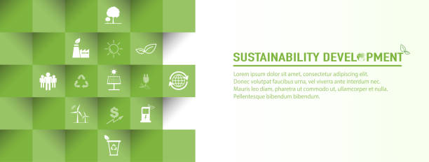 Description: Banner design for Sustainability development and Global Green Industries Business concept, Vector illustration Banner design for Sustainability development and Global Green Industries Business concept, Vector illustration corporate social responsibility stock illustrations