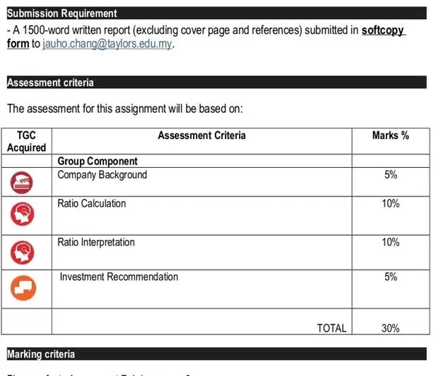 Finance Assignment Marking Rubric